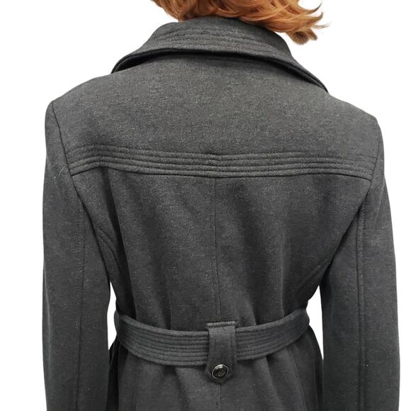 NWT Kenneth Cole Reaction Pea coat Women Size M Belted Gray Cotton Poly Blend